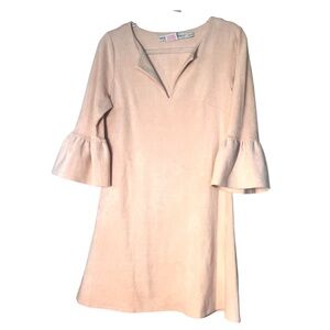 Gretchen Scott Ultra suede Pink Ruffle Sleeves Dress Size S